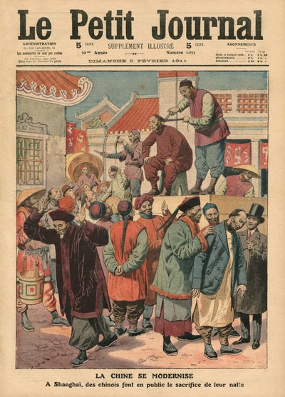 Modernisation of China, Chinese Having Their Pigtail Cut Off in Shanghai, Illustration from 